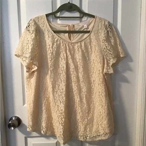 LC Lauren Conrad Tops - Cream Boxy Blouse with Flutter Sleeves